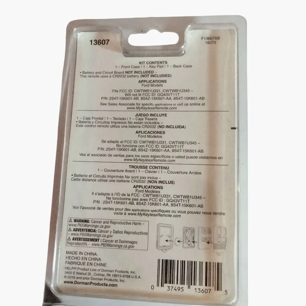 Dorman 13607 Keyless Remote Case Ford Model Replacement Key Fob Cover